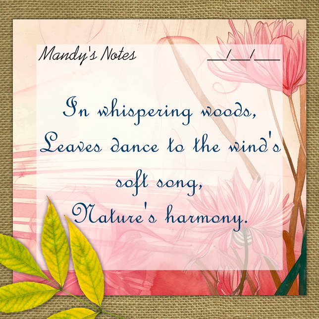 Mjuk Rosa Fintvätt Blommigt Trendig 3 tum x 3 tum Post-it Block (Skapare uppladdad)