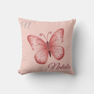 Mjuk rosa fjäril monogrammerad kudde