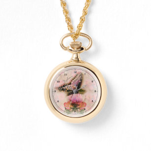 Mjuk Rosa Fjäril och Blommor Armbandsur