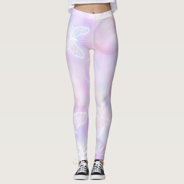 Mjuk rosa fjärilsljus mönster leggings (Framsida)