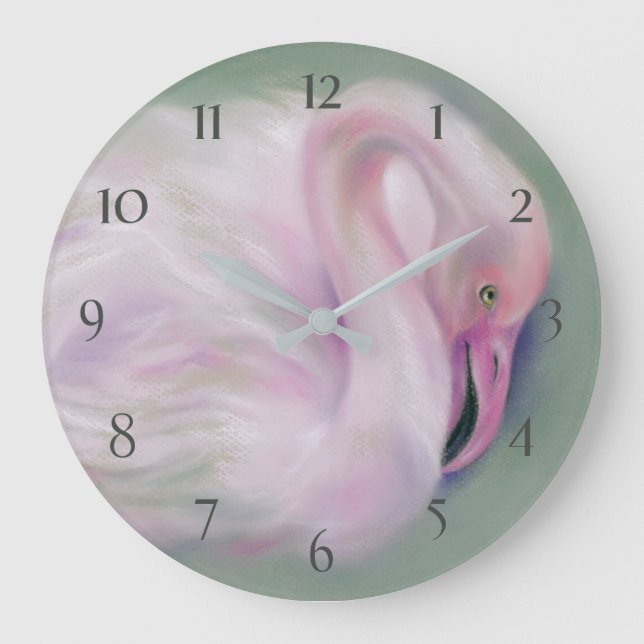 Mjuk Rosa Flamingo Pastel Stor Klocka (Framsida)