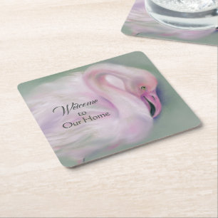 Mjuk rosa Flamingopastell Underlägg Papper Kvadrat
