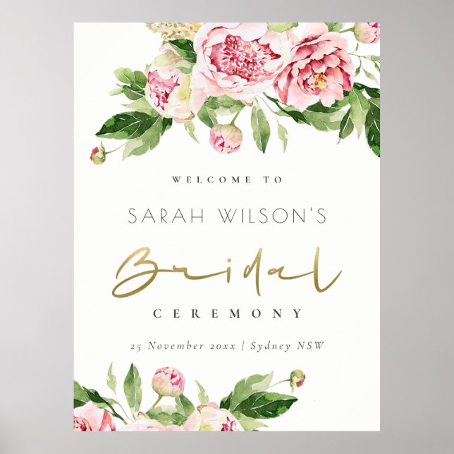 Mjuk Rosa Floral Akvarell Bröllopsfest Välkommen Poster (Framsidan)