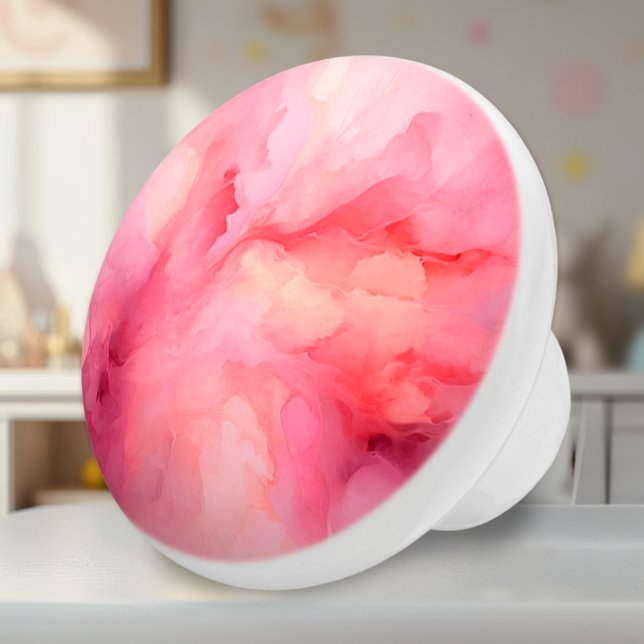 Mjuk Rosa Flower Petals Knopp (Ceramic Knob - Vibrant Pink Soft Petals Watercolor Art - Accent for Nursery or Girls Room)