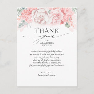 Mjuk Rosa Flowers Baby Shower Tack Vykort
