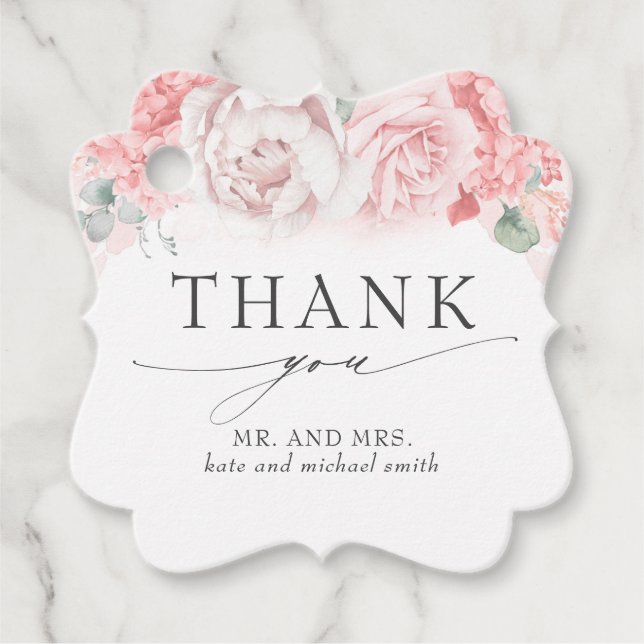 Mjuk Rosa Flowers Bröllop Tack Gåvor Etiketter (Framsida)