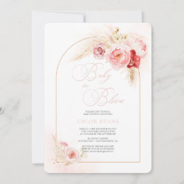 Mjuk Rosa Flowers Elegant Boho Girl Baby Shower I Inbjudningar