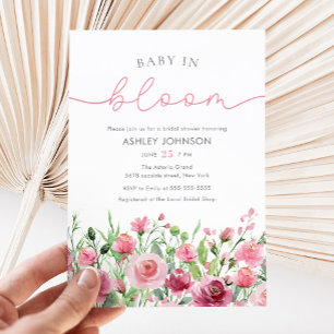 Mjuk Rosa Flowers Elegant Boho Girl Baby Shower Inbjudningar
