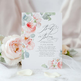 Mjuk Rosa Flowers Elegant Boho Girl Baby Shower Inbjudningar