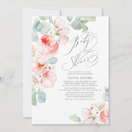 Mjuk Rosa Flowers Elegant Boho Girl Baby Shower Inbjudningar