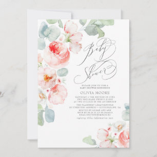 Mjuk Rosa Flowers Elegant Boho Girl Baby Shower Inbjudningar