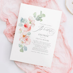 Mjuk Rosa Flowers Elegant Boho Möhippa Inbjudningar