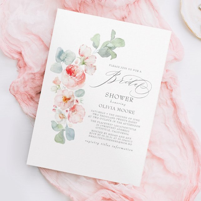 Mjuk Rosa Flowers Elegant Boho Möhippa Inbjudningar (Skapare uppladdad)