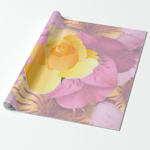 Mjuk Rosa Flowers Gul ros Wrapping Papper Presentpapper
