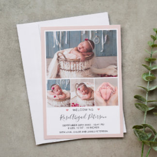 Mjuk Rosa Foto Välkomnande Nyfödd Babyflicka Födel Meddelande