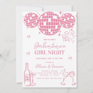 Mjuk Rosa Galentine's Girls Night Party-inbjudan Inbjudningar
