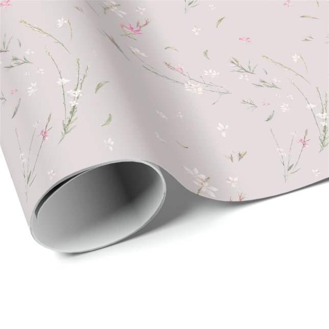 Mjuk Rosa Gaura Akvarell Blommor Presentpapper (Rullad Hörn)