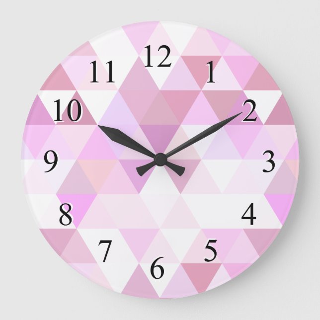 Mjuk Rosa Geometrisk triangel Mönster Stor Klocka (Framsida)