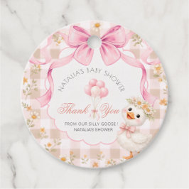 mjuk rosa gingham Dumma gås Bow Baby Shower Gåvor Etiketter