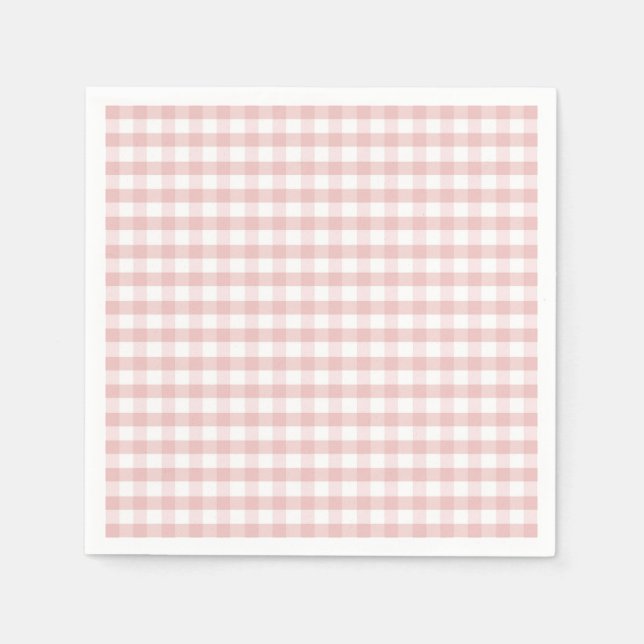 Mjuk rosa gingham-rutig födelsedagsbabyfest pappersservett (Framsidan)