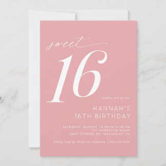 Mjuk Rosa | Girly Simple Sweet 16 Birthday Inbjudningar