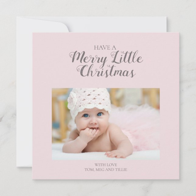 Mjuk Rosa Glad Liten Jul Fyrkantig Fotokort Julkort (Framsida)