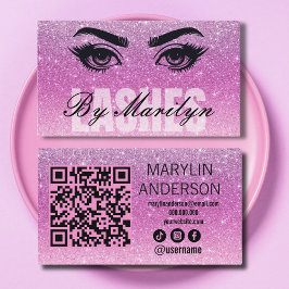 Mjuk Rosa Glitter Ombre Lash Tech med QR-kod Visitkort