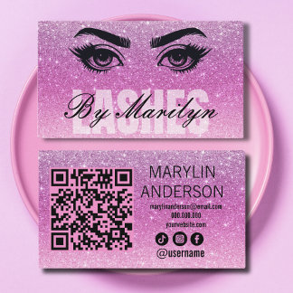 Mjuk Rosa Glitter Ombre Lash Tech med QR-kod Visitkort