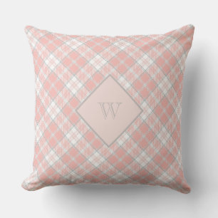Mjuk Rosa Grå Monogram Gingham Tjejaktig Karo Kudde