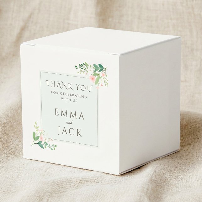 Mjuk rosa Grey namn bröllop Presentaskar (Soft pink greenery names wedding favor boxes.)