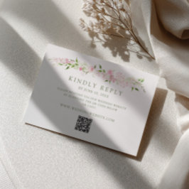 Mjuk Rosa Grön Blommig Kant Bröllops QR-kod OSA Kort