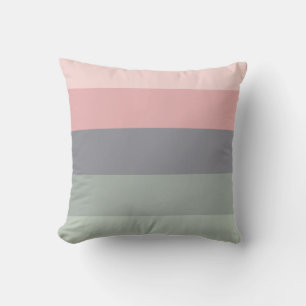 Mjuk rosa grön grå horisontell randig kudde