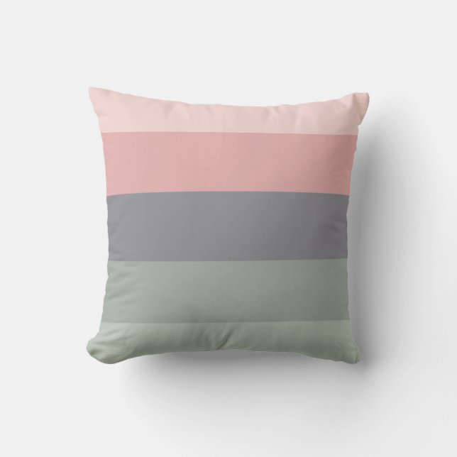 Mjuk rosa grön grå horisontell randig kudde (Framsida)