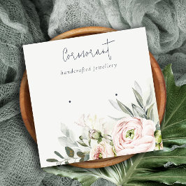 Mjuk  Rosa Grönt Peony Blommigt Earring Holder Fyrkantigt Visitkort