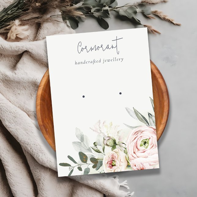 Mjuk  Rosa Grönt Peony Blommigt Earring Holder Visitkort (Skapare uppladdad)