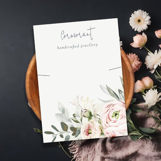 Mjuk  Rosa Grönt Peony Blommigt Necklace Holder Visitkort (Skapare uppladdad)