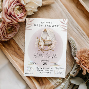 Mjuk Rosa Guld Vagga Baby Shower Inbjudan