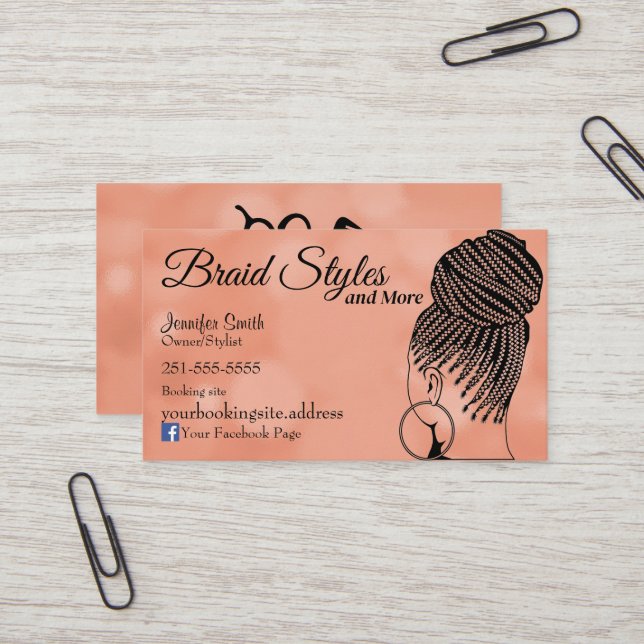 Mjuk Rosa Hair Braiding Visitkort (Fram/Back In Situ)