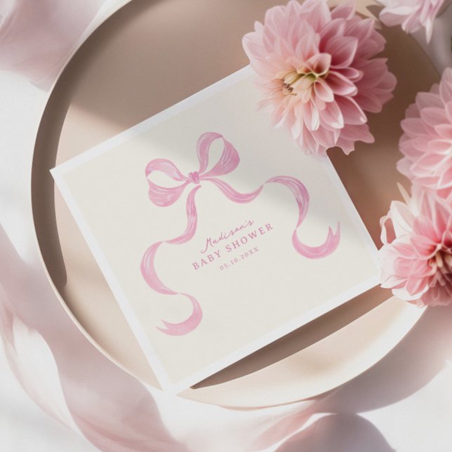 Mjuk Rosa Hand plockade Bow Baby Shower Pappersservett (Skapare uppladdad)