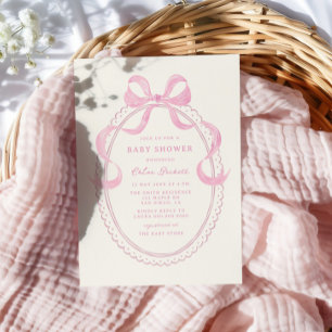 Mjuk Rosa Hand plockade Bow Ram Baby Shower Inbjudningar