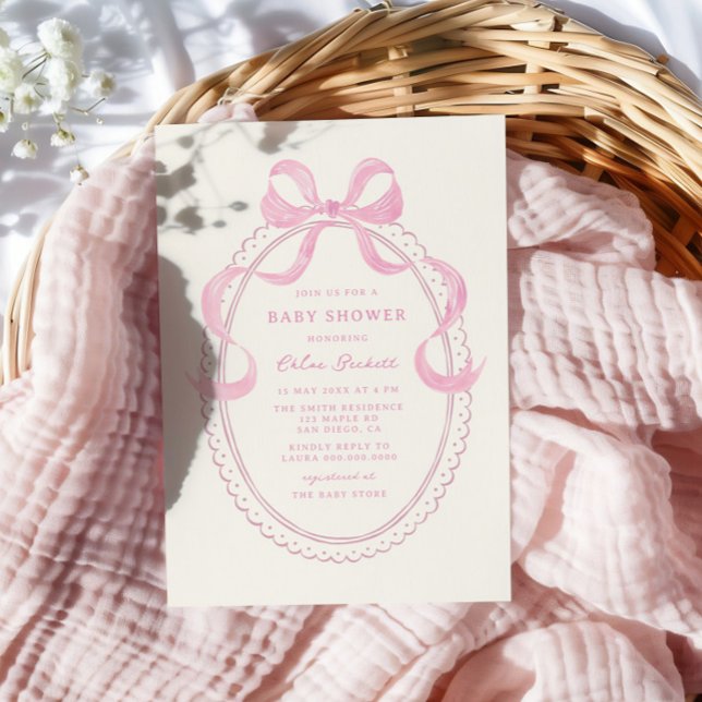 Mjuk Rosa Hand plockade Bow Ram Baby Shower Inbjudningar (Skapare uppladdad)