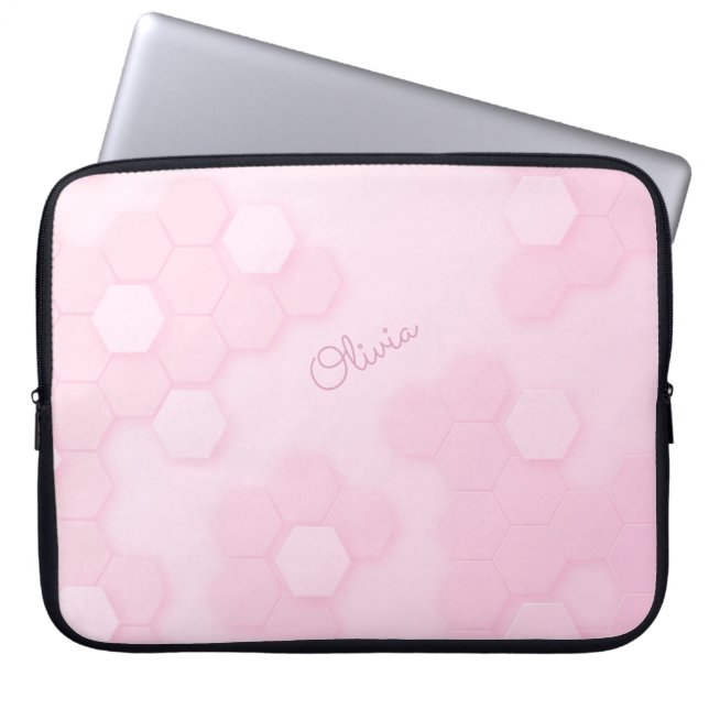 Mjuk Rosa Hexagonal Mönster med eget namn Laptop Fodral (Framsidan)