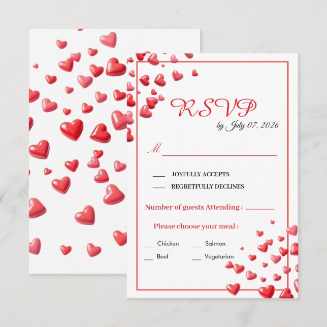 Mjuk Rosa Hjärtan Bröllops RSVP-kort OSA Kort (Fram/baksida)
