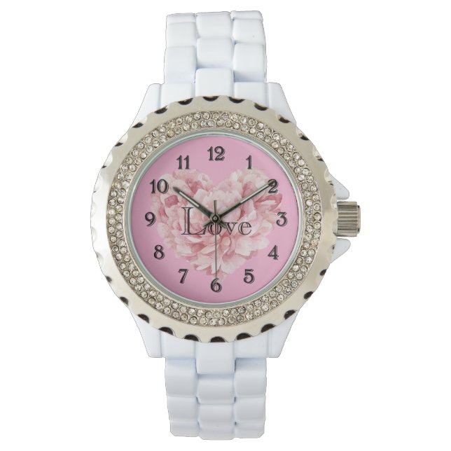 Mjuk Rosa Hjärtblomma Armbandsur (Framsida)