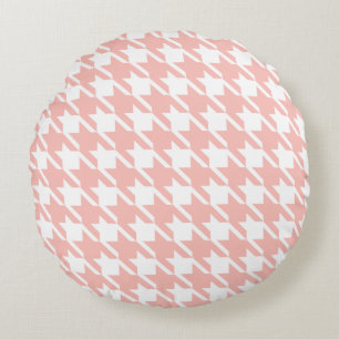 Mjuk Rosa Houndstooth Round Pillow Rund Kudde