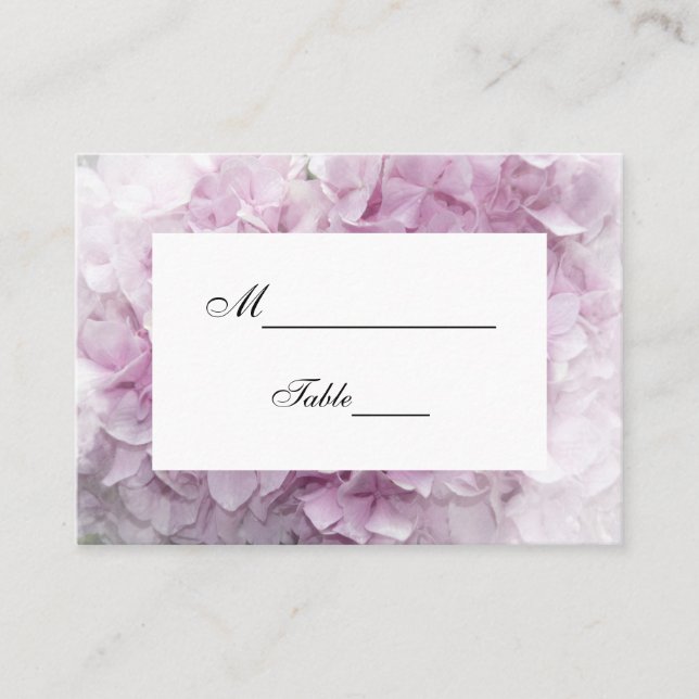 Mjuk Rosa Hydrangea Flower Bröllop Place Card Placeringskort (Framsida)