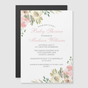 Mjuk Rosa Ivory Blommigt Elegant Girl Baby Shower Magnetisk Inbjudningskort