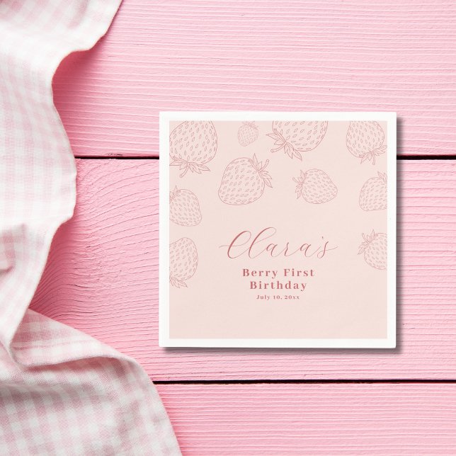 Mjuk Rosa Jordgubbsminimalistisk födelsedag Pappersservett (Skapare uppladdad)