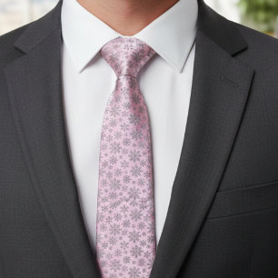 Mjuk rosa jul med eleganta snöflingor slips