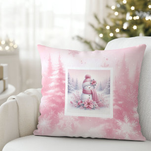 Mjuk Rosa Julskogs Snömannen Kudd Kudde